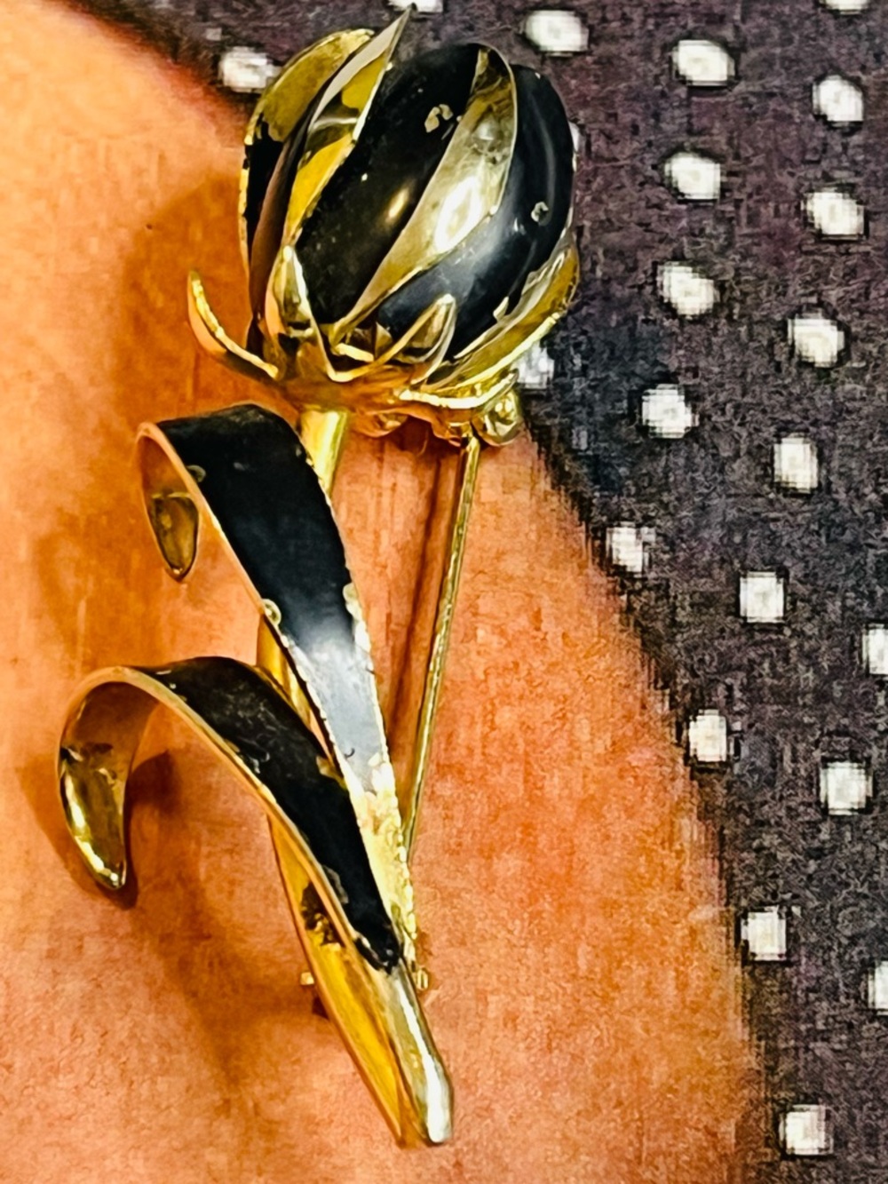 Gold and Black Floral Brooch Pin - Women Jewelry